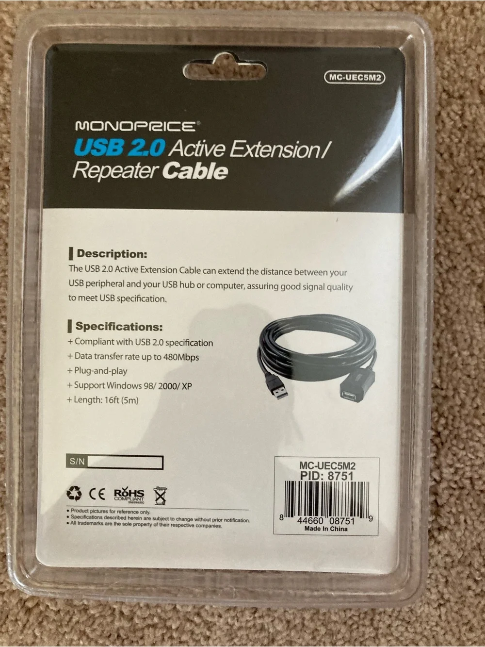 USB 2.0 Active Extension/Repeater Cable - Black (16 ft)